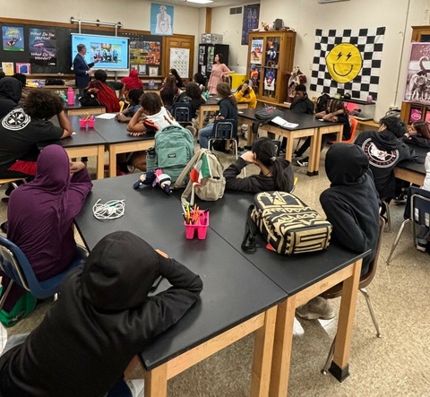 George Weiner presenting at a high school