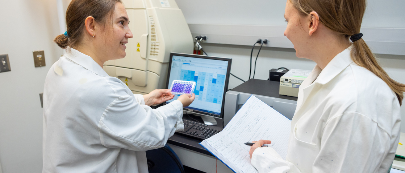 Marion Vanneste, postdoctoral research scholar in the Department of Molecular Physiology and Biophysics, with graduate student Amanda Pope on Friday, Dec. 2, 2022.